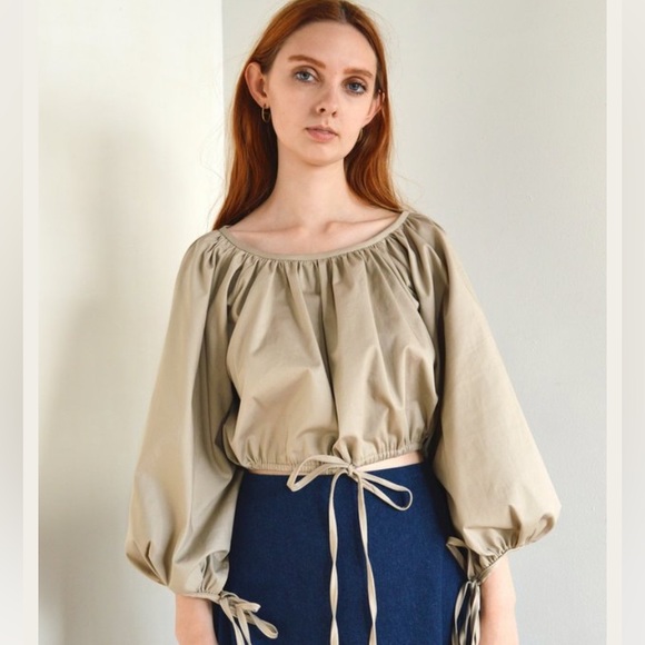 Eliza Faulkner Poet crop balloon puff sleeve blouse shirt - Picture 1 of 5